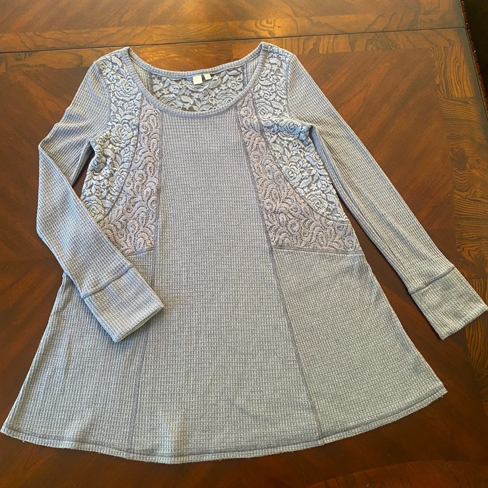 Anthropologie Eloise Gray Gwyneria Lace Waffle Knit Tunic Top M‎ Cottagecore